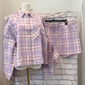 Old Navy Size:XL Women PJ Set Plaid Button-Up Shirt and Shorts Set 100% Cotton